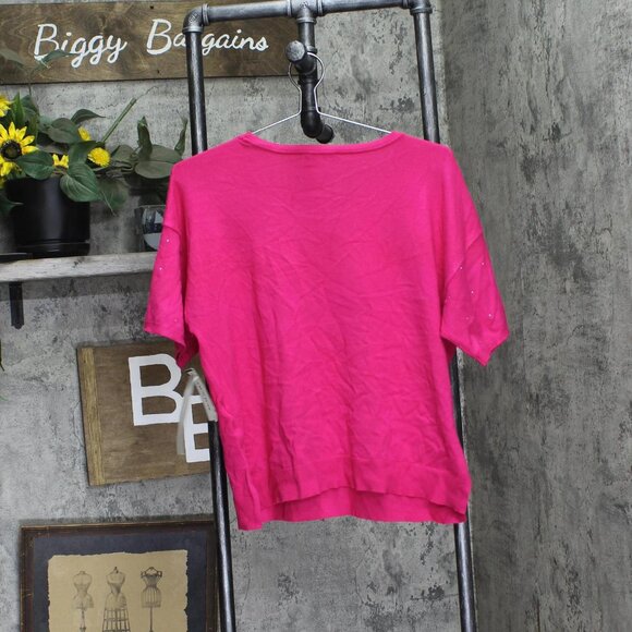 NWT Sam & Jess Short-Sleeve Embellished Sweater TA93148768AS Electric Pink M - Picture 6 of 9